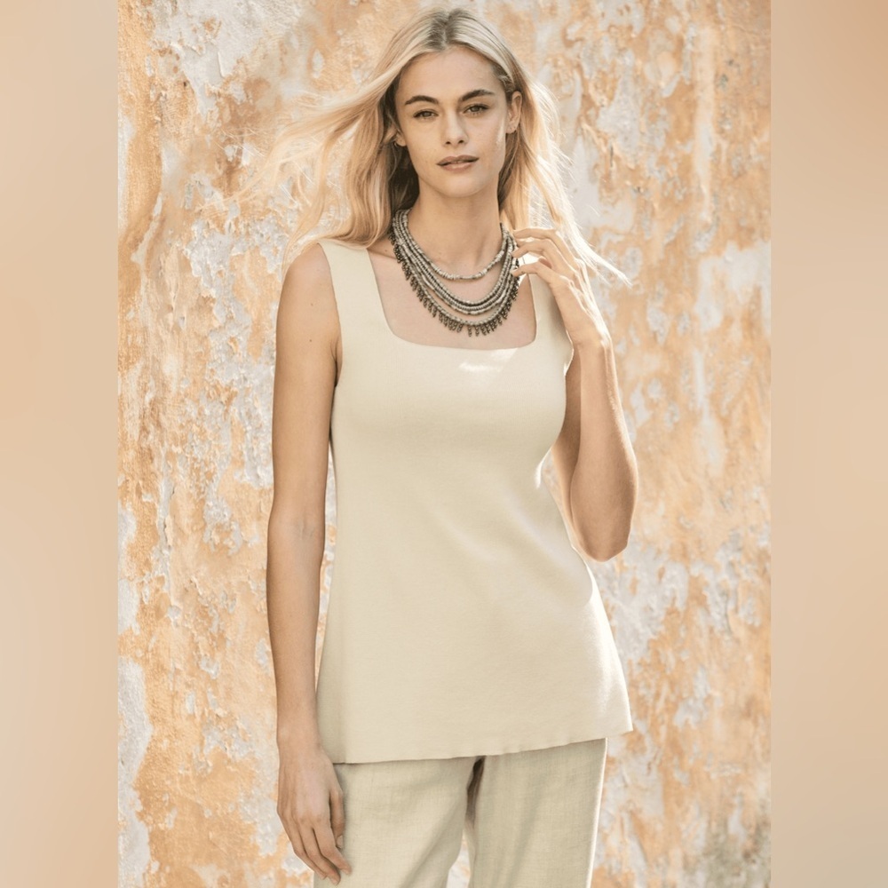 Peruvian Connection Marta Pima Cotton Sleeveless Tunic Top Size Medium Neutral